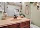 Charming bathroom with a vanity cabinet, decorated with plants and a decorative mirror at 6608 13Th Avenue W Dr, Bradenton, FL 34209