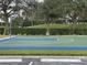 Outdoor basketball court with blue and green surface, surrounded by manicured hedges, great for exercise at 915 Fairwaycove Ln # 103, Bradenton, FL 34212