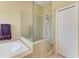 Beautiful main bathroom with glass shower and soaking tub at 11411 Flora Springs Dr, Riverview, FL 33579