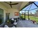 Relaxing screened-in patio with comfortable seating and view of the backyard at 209 Okeeffe Cir, Bradenton, FL 34212