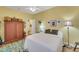 Bright bedroom featuring a ceiling fan, closet, colorful rug, and light yellow walls at 4811 Summertree Rd, Venice, FL 34293