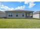 View of the backyard featuring lush green grass and a covered patio at 6306 115Th E Ave, Parrish, FL 34219