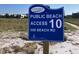 Siesta Beach public access sign, leading to a day of sun, sand, and relaxation at 462 Island Cir, Sarasota, FL 34242