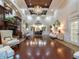 The spacious lobby features wood floors, elegant furniture, and a decorative fireplace at 6834 Fairview Ter # 6834, Bradenton, FL 34203