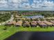 Aerial view of homes in a luxury community with landscaping and surrounded by a large pond at 7112 Marsh View Ter, Bradenton, FL 34212