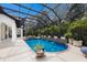 Beautiful screened-in pool with a spa, water features, and plenty of greenery at 7210 Desert Ridge Gln, Lakewood Ranch, FL 34202