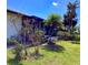Backyard view featuring a screened porch, tropical landscaping and a clear blue sky at 1428 Pine Island Ct, Punta Gorda, FL 33950