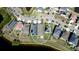 An aerial view of a backyard with waterfront views and houses within a circular cul-de-sac neighborhood at 1819 Redmond Brook Ln, Ruskin, FL 33570