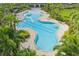 Aerial view of resort-style pool with palm trees, sun loungers, and landscaping at 3708 Wayfarer Way, Palmetto, FL 34221