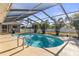 Pool with an enclosure surrounded by lush palms and landscaping, providing privacy and a tropical feel at 7520 Curtiss Ave, Sarasota, FL 34231