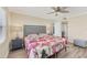 Well-lit bedroom with flamingo bedding, ceiling fan, and ample closet space at 250 Santa Maria St # 215, Venice, FL 34285