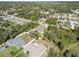 An aerial shows the house surrounded by lush trees, a full fence for privacy, and a well-kept lawn at 2721 Burri Ter, North Port, FL 34288