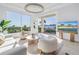 Inviting living area with large windows overlooking the water and comfortable, neutral furniture at 3935 N Shell Rd, Sarasota, FL 34242