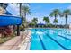 Community pool featuring lap lanes, lounge area, and tropical plants at 428 Islebay Dr, Apollo Beach, FL 33572