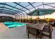 Stunning screened-in pool area with a sparkling pool, relaxing lounge chairs, and lush landscaping at 7928 Redonda Loop, Bradenton, FL 34202