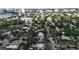 Aerial view of a neighborhood with tree lined streets, nearby waterways, and a cityscape in the background at 980 S Orange Ave, Sarasota, FL 34236
