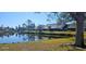 Peaceful backyard with a scenic pond view and lush green landscaping at 11025 Jasmine Cir, Bradenton, FL 34209