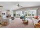 Cozy living room with plush carpeting, large windows, comfortable seating, and a ceiling fan, creating a relaxing ambiance at 788 Imperial Dr, North Port, FL 34287