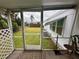 View from the enclosed patio overlooking the backyard, showcasing the outdoor living and green space at 508 51St W Ave, Bradenton, FL 34207