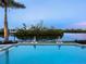 An infinity pool overlooking the tranquil waters and a distant view of a house at 4205 Higel Ave, Sarasota, FL 34242