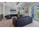 Cozy living room with a plush sofa, neutral tones, recessed lights, and balcony access at 4940 Peaceable Way, Sarasota, FL 34242