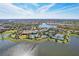Breathtaking aerial view showcasing the community's pool, tennis courts, clubhouse, and lakefront homes at 10802 Seasons Way, Palmetto, FL 34221