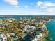 An aerial view of luxury homes nestled on the shoreline, boasting stunning waterfront views at 116 Garden Ln, Sarasota, FL 34242