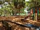 Outdoor playground with slides, climbing structures, and seating, all nestled under mature trees for shade at 1471 Arcadia Ave, Sarasota, FL 34232