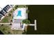 Aerial view showcasing community pool, pier, and waterfront access, offering a resort-style living experience at 4133 Heron Way # E202, Bradenton, FL 34205