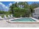 Private spa surrounded by lounge chairs and lush, tropical landscaping, perfect for relaxing at 44 Tidy Island Blvd, Bradenton, FL 34210