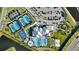Aerial view of community featuring pool, tennis courts, clubhouse and parking area at 4856 Coastal Days Ln, Bradenton, FL 34211