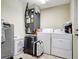 Functional laundry room with washer, dryer, suitcases, and ample storage space at 7214 35Th E Ln, Sarasota, FL 34243