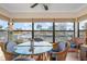 Dining area with scenic water view and modern glass-top table, perfect for casual meals and entertaining at 9527 Azure Cv, Bradenton, FL 34210