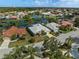 Aerial view of a residential neighborhood featuring houses with pools and lake views at 4173 Hearthstone Dr, Sarasota, FL 34238