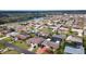 An aerial view of a community with well-maintained homes, landscaping, and a scenic pond at 5859 Lincoln Rd, Venice, FL 34293