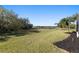 Expansive backyard featuring lush green grass, mature trees, and serene lake views at 12736 Penguin Dr, Bradenton, FL 34212