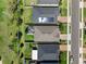 An aerial shot showcases houses with well-maintained lawns and some solar panels on the roofs in a neighborhood at 14355 59Th E Cir, Bradenton, FL 34211