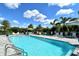 Beautiful community swimming pool surrounded by palm trees, lounge chairs, and lush tropical landscaping at 7744 Sandhill Lake Dr, Sarasota, FL 34241