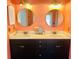 Stylish bathroom featuring a double vanity with round mirrors and modern fixtures at 810 Hammockwood Ct, Sarasota, FL 34232