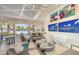 The clubhouse lounge area has modern furniture and overlooks the community pool at 8330 Abalone Loop, Parrish, FL 34219