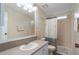 Bathroom with neutral color scheme, single sink, and shower/tub combo at 8409 Imperial Cir, Palmetto, FL 34221