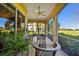 Inviting screened patio featuring comfortable seating and views of the lush landscape and golf course at 9441 Discovery Ter # 101A, Bradenton, FL 34212