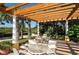Inviting outdoor patio area with shade structure and outdoor seating, perfect for relaxing and entertaining guests at 9441 Discovery Ter # 101A, Bradenton, FL 34212