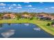 Community aerial featuring lovely homes with pools, lush green lawns, and a scenic pond view at 9612 Old Hyde Park Pl, Bradenton, FL 34202