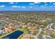 A wide view of a residential neighborhood showcasing the landscape, rooftops, and a nearby pond at 9612 Old Hyde Park Pl, Bradenton, FL 34202