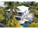 Aerial view showcasing the home with a private pool, screened porch, and lush landscaping in a desirable location at 123 Hammock Rd, Anna Maria, FL 34216