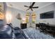 A home office offers ample work space with a comfortable blue leather couch at 26800 Pavin Dr, Englewood, FL 34223