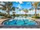Community swimming pool with lap lanes surrounded by tropical landscaping and palm trees at 26800 Pavin Dr, Englewood, FL 34223