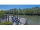 View of a well-kept wooden dock with seating and a ladder for water access, surrounded by lush greenery at 3151 Bayou Sound, Longboat Key, FL 34228