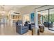 Open-concept living room featuring a wet bar, comfortable seating, and access to the outdoor patio at 3151 Bayou Sound, Longboat Key, FL 34228